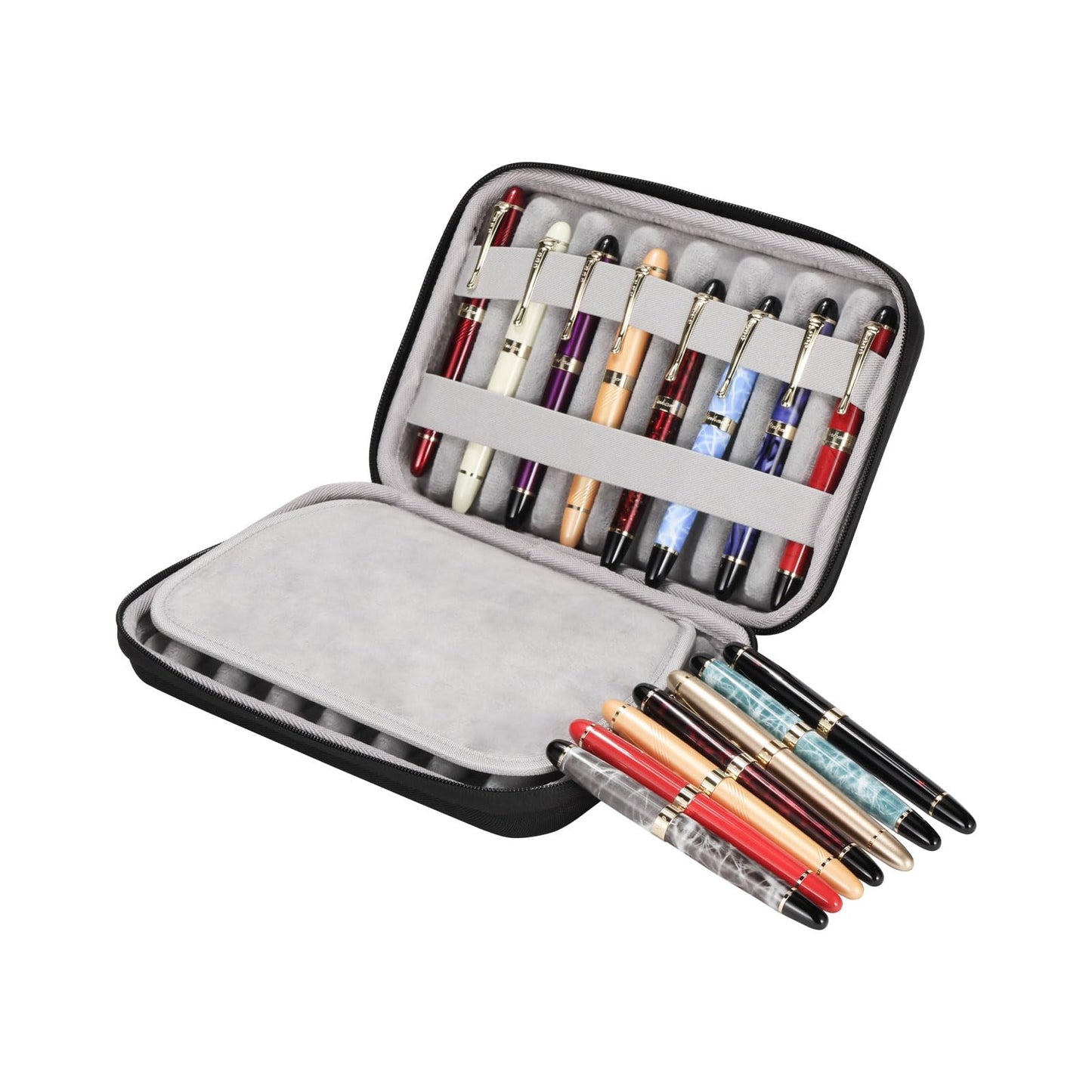 MIVLXLX 16 Slots pen case/boxes，Nylon cloth Pencil Tray Case Organizer, Fashion Design,Handmade Display Zippered Pouch for Rollerball Pen-Retro