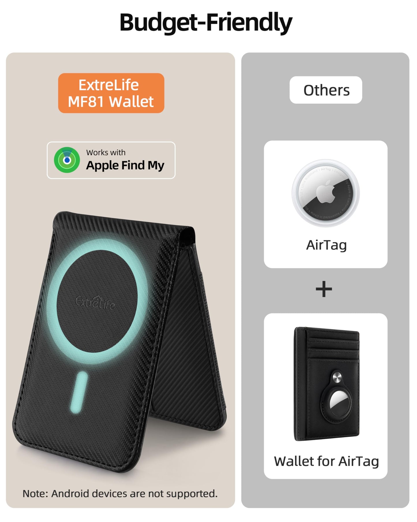ExtreLife MagSafe Wallet with Money Clip, Work with Apple Find My, Magnetic Phone Wallet Stand for iPhone 17/16/15/14/13/12 Series, 8 Card Holder, RFID Blocking, Rechargeable, Carbon Fiber Black