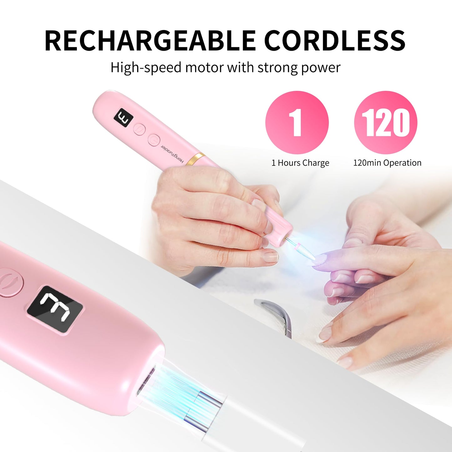 HengYuaoler Electric Nail Drill Machine File Efile Set for Acrylic Gel Nails Portable Nail Drill Machine Kit Rechargeable Pedicure Tools for Hand Feet Manicure Pedicure Tools Polishing Set(Blue)