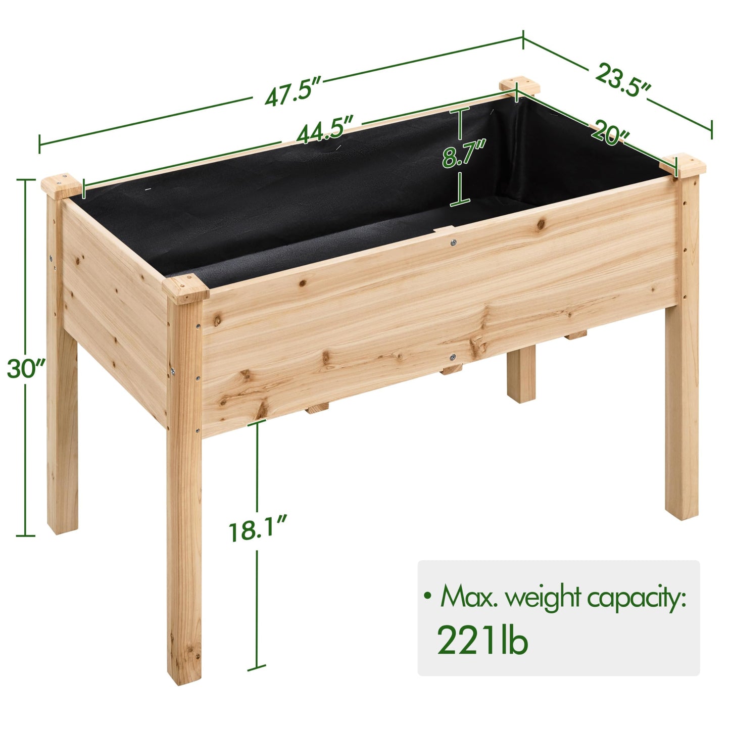 Yaheetech 1pc Raised Garden Bed 48x24x30in Elevated Wooden Horticulture Planter Box with Legs Standing Growing Bed for Gardening/Backyard/Patio/Balcony