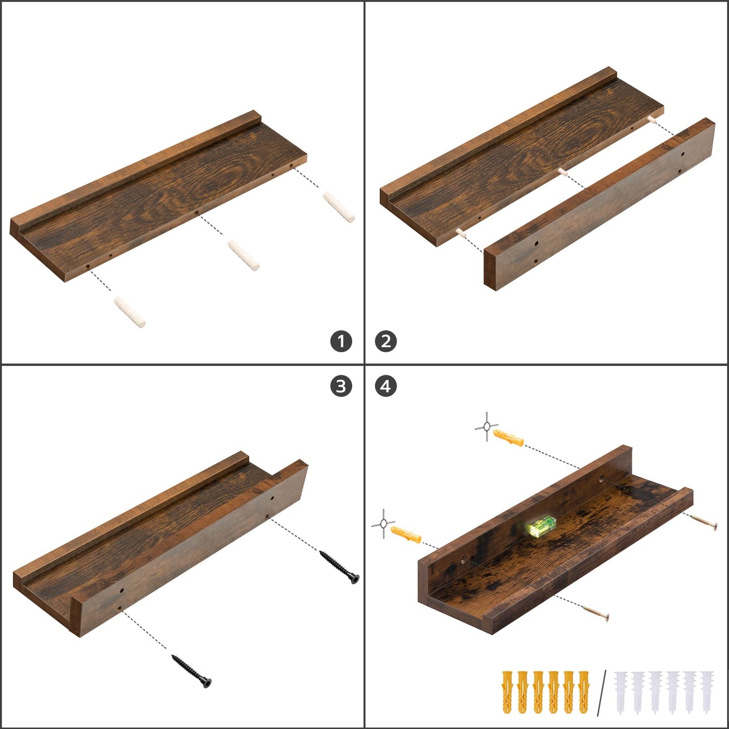 HOOBRO Floating Shelves, Wall Shelf Set of 3, 35.4 Inches Hanging Shelf with Raised Edge and Invisible Brackets, for Bathroom, Bedroom, Kitchen, Office, Living Room Decor, Rustic Brown BF90BJ01