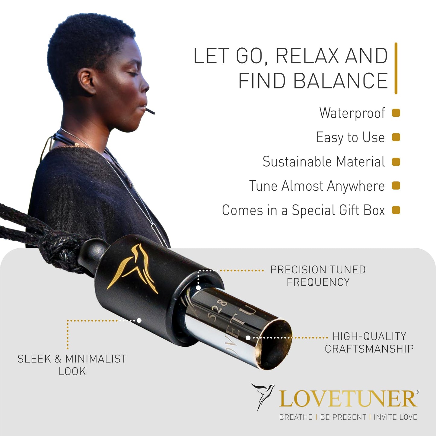 LOVETUNER Meditation Tuning Necklace 528 hz Frequency of Love | Mindfulness Device for Anxiety & Stress Relief