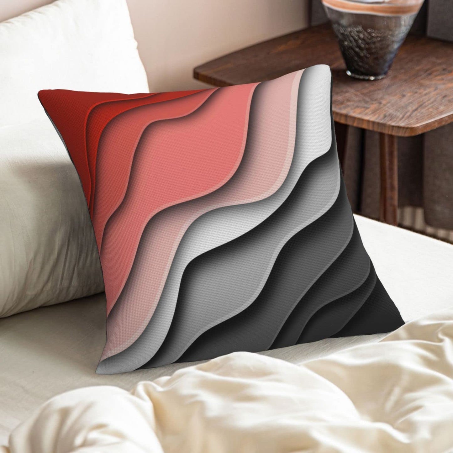 Red Black and Grey Boho Throw Pillow Covers 18x18 Set of 2 Summer Outdoor Abstract Stripe Pillows Cover Mid Century Modern Decorative Pillow Case Farmhouse Cushion Cover for Home Couch Bed Sofa Decor