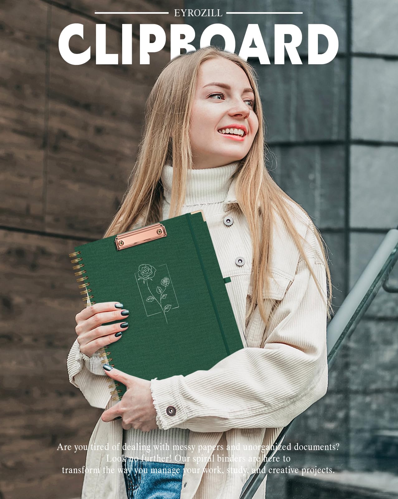 EYROZILL Clipboard with Storage, Clipboards for Letter Size, Clip Board with 5 Folders and 10 Pockets, Spiral Cute Clipboard for Office School Nursing, 8.5'' x 11'' (Linen Green, Letter Size)