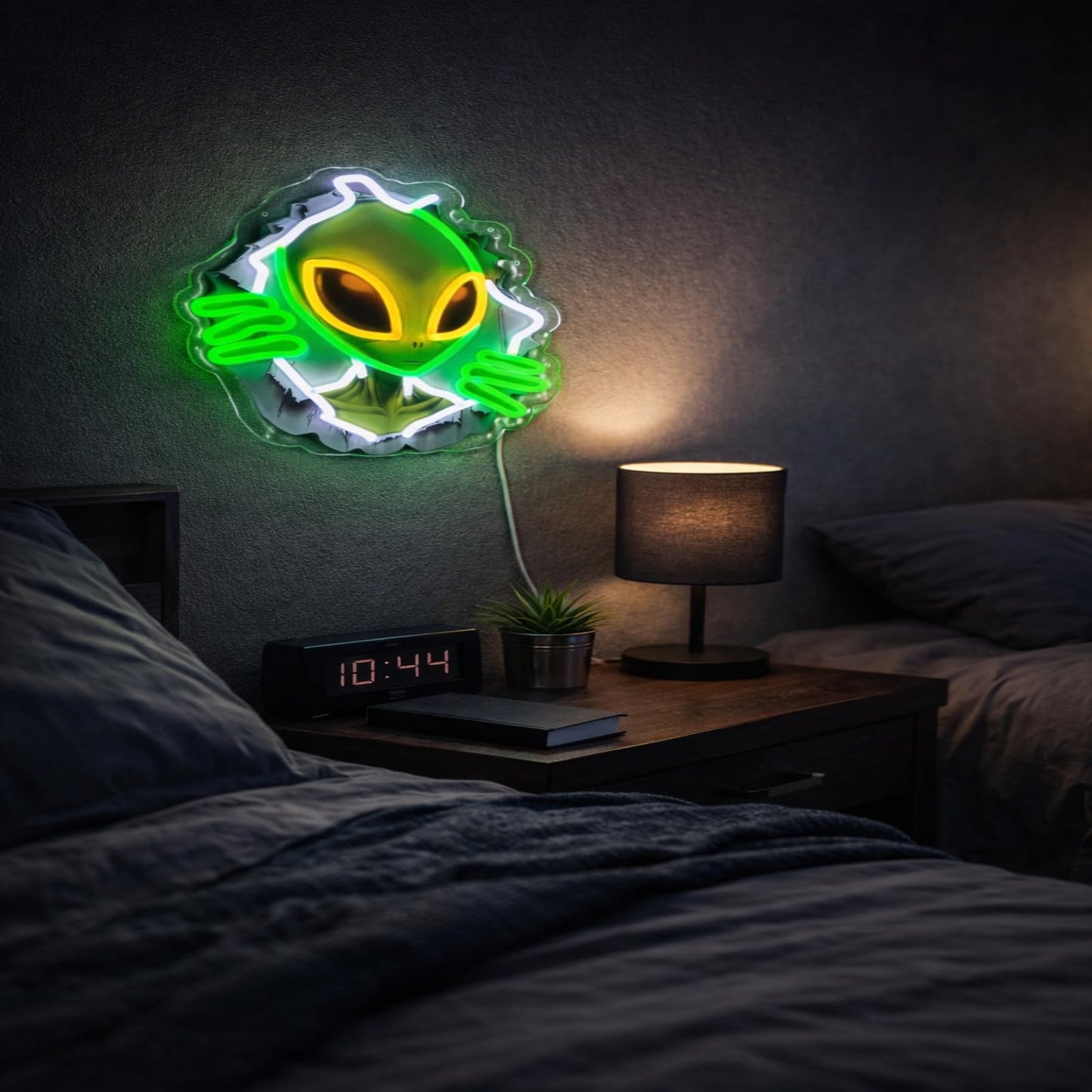 Alien Peeking Through Wall Neon Sign, Green UFO LED Wall Light, USB Powered Alien Neon Light for Game Room, Men's Cave, Bedroom & Party Decor, Ideal Alien Gifts