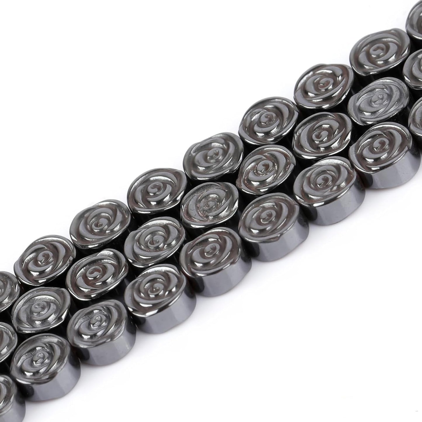 HAAMIIQII 50pcs 8mm Natural Black Hematite Loose Gemstone Beads Rose Flower Shape Spacer Stone Beads for Jewelry Making DIY Bracelets Necklaces Crafting