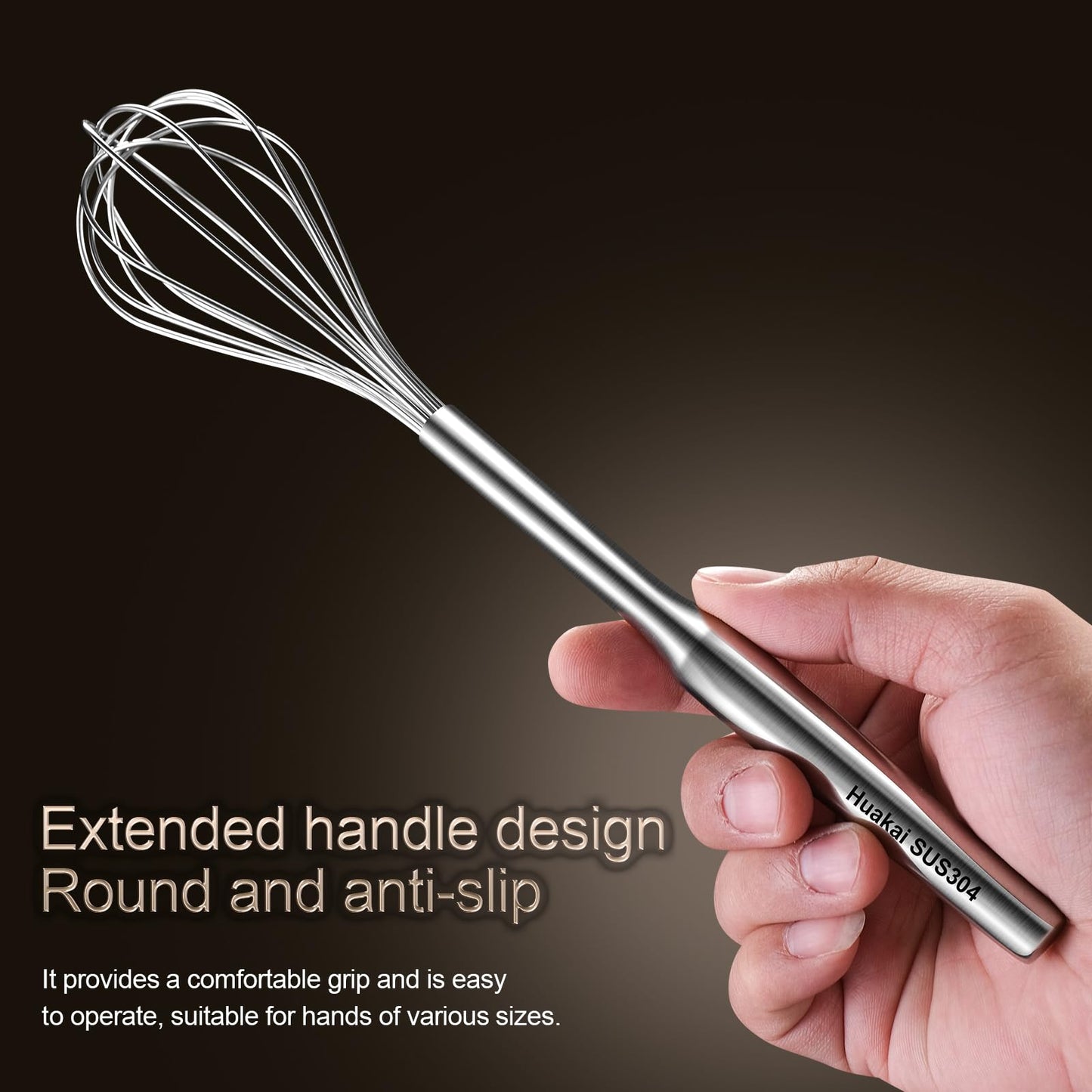 Huakai Stainless Steel Small Whisk for Cooking, 10-Inch Mini Whisk for Cheese, Coffee, Flour, Eggs