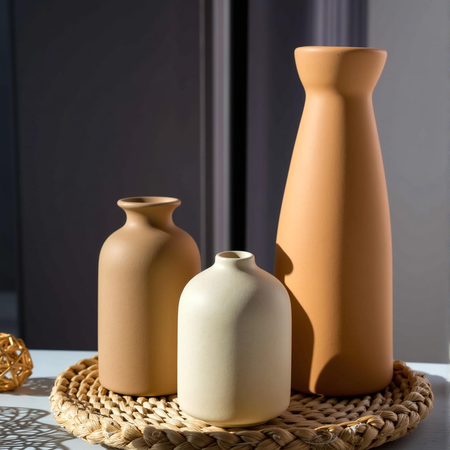 OUWEDW Ceramic Small Vase Set of 3,Modern Boho Farmhouse Home Decor,Pampas Grass Vase,Minimalist Decor,for Entryway Table,Bookshelf,Living Room, Bedroom,Kitchen,Coffee Table Decoration