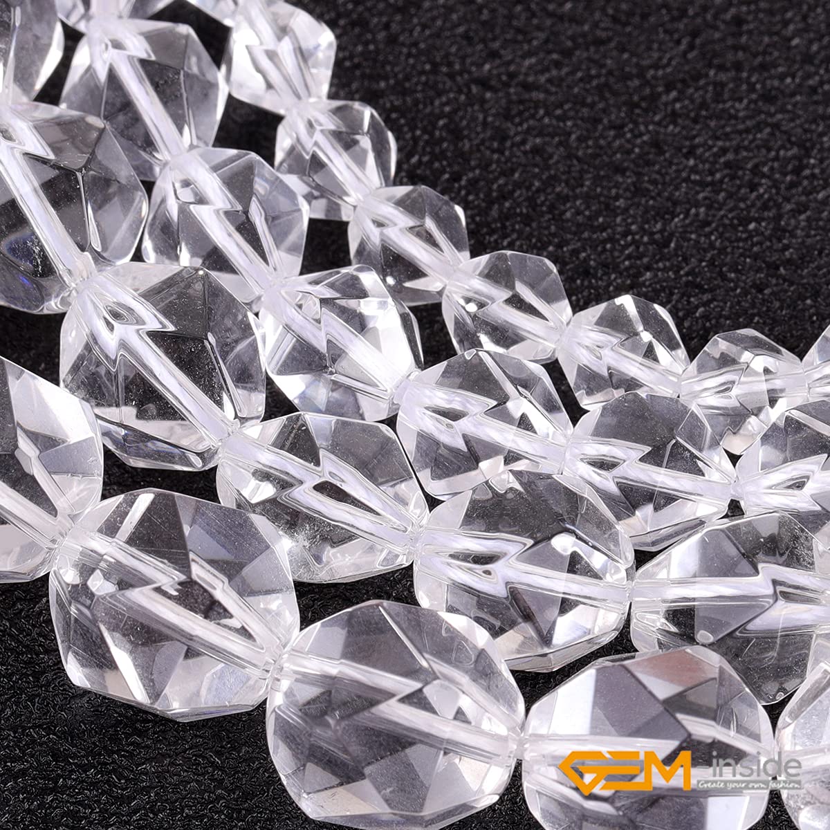 GEM-Inside Natural 8mm White Clear Quartz Gemstone Loose Beads Faceted Cambay Crystal Energy Stone Power for Jewelry Making 15"