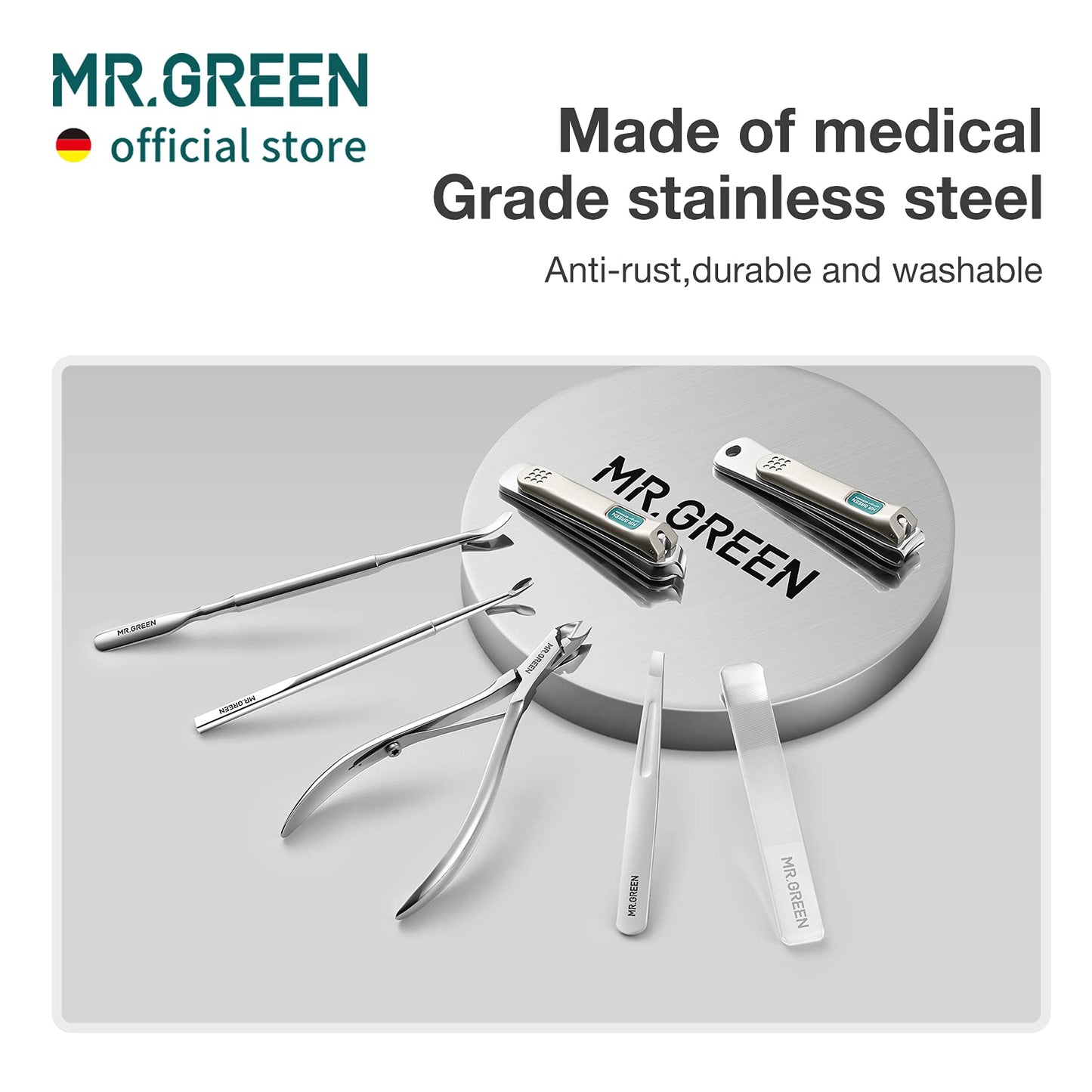 MR.GREEN 7in1 Manicure Sets Personal Care Tools Stainless Steel Professional Nail Clippers Pedicure Set Travel Case Kits (Mr-6032)