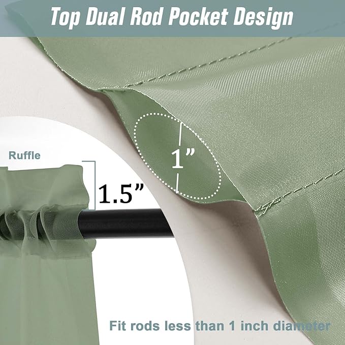 Extra Wide Sage Green Sheer Curtains 90 Inches Long 2 Panels, Light Filtering Lightweight Solid Sheer Curtains for Living Room, Window Voile Sheer Drapes, Dual Rod Pocket, 2x59Wx90L Inches