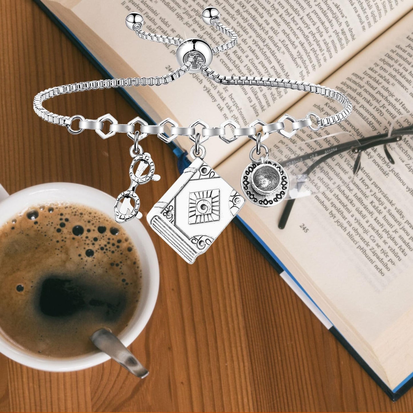 PLITI Reading Gift Bookworm Gift Book Nerd Gift Just One More Chapter Book Lover Bracelet For Women (chapter slide bg)