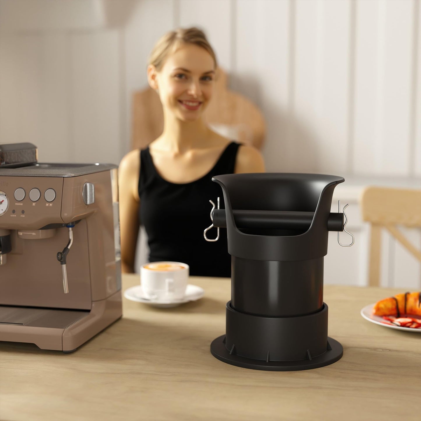 4L Espresso Knock Box, Coffee Grounds Disposal and Recycle Trash Can with Brush, Towel and 100 pcs Collecting Bags, Barista Essential Coffee Accessory for Cafe Shop Home Bars Office Work Breakroom