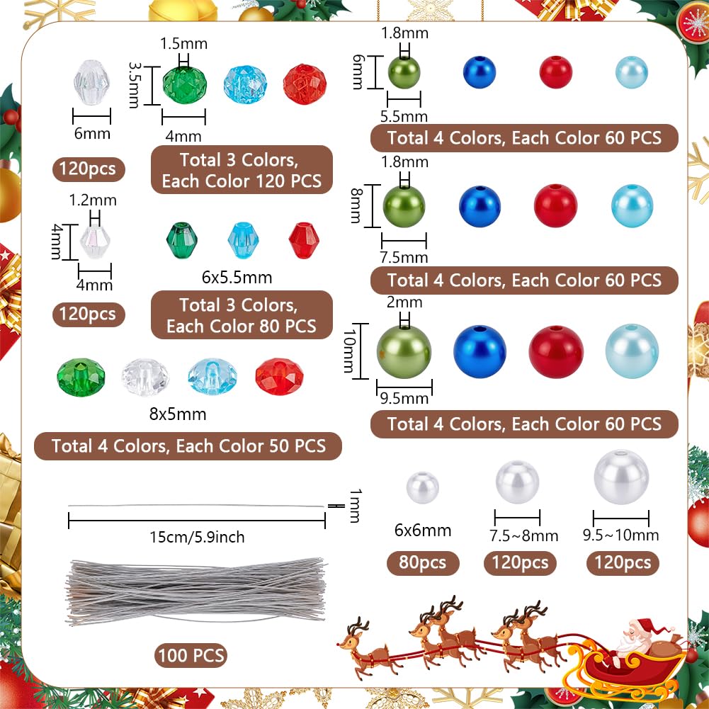 PH PandaHall Christmas Snowflake Wires Bead Kit, Snowflake Beads Ornament Set Metal Snowflake Wire with Pearl Acrylic Beads for Holiday Crafts Christmas Tree Wreaths DIY Craft Decoration