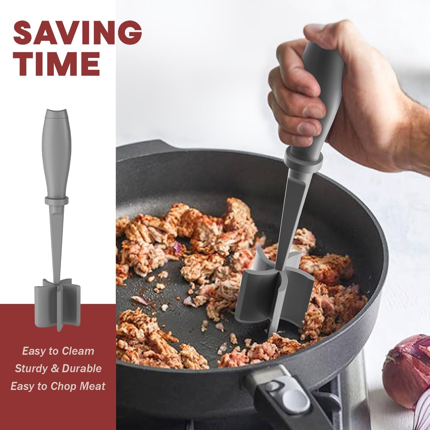 2 Pcs Meat Chopper, Hamburger Grinder, Premium Heat Resistant Smasher for Ground Beef, Burger Grinder Nylon Potato Mix Tool-Black-Grey