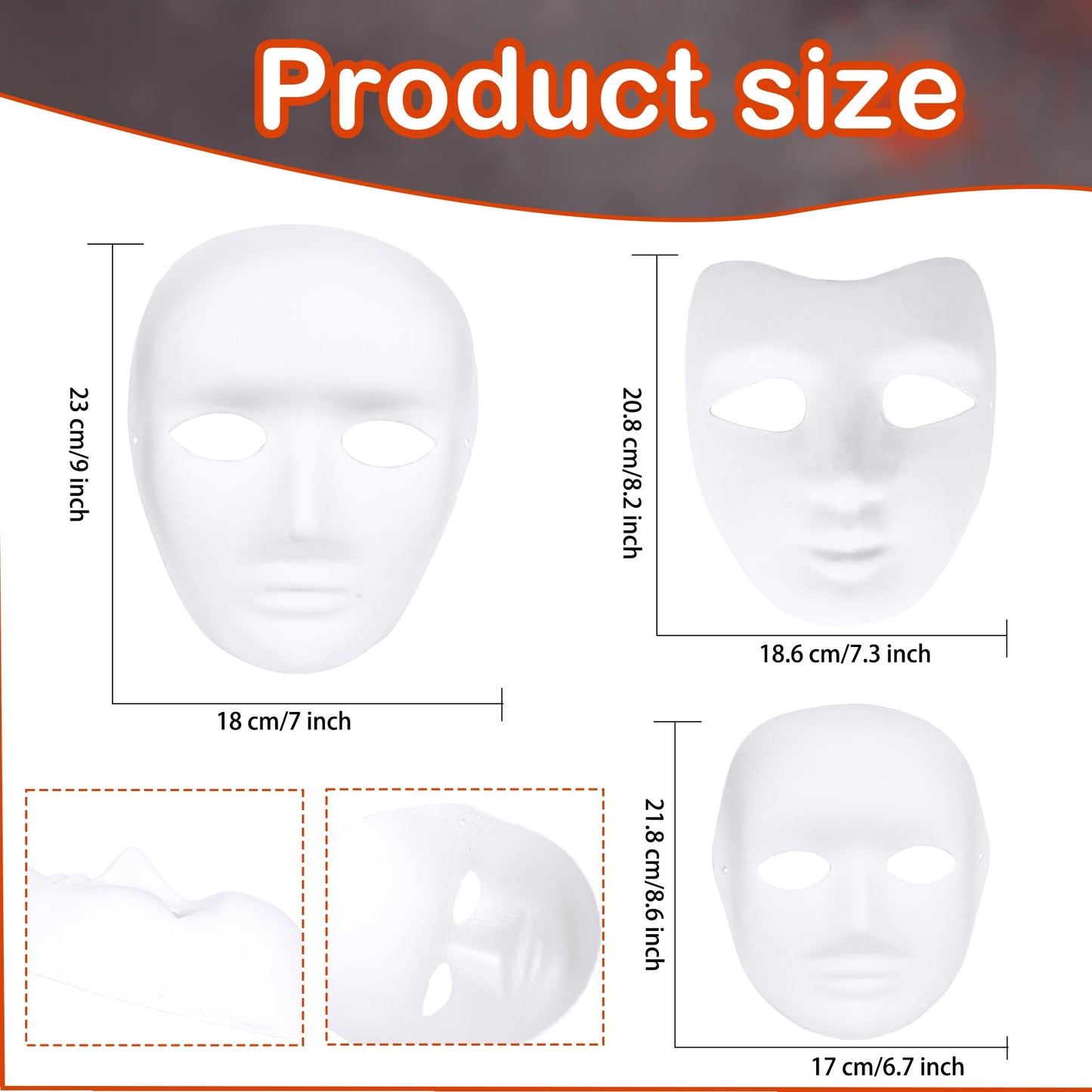 Fahacop 60 Pcs Paper Mache Mask Paintable White Masks DIY Paper Mache Masks for Halloween Artistic Theater Cosplay Art Class Party Decorations, 3 Sizes