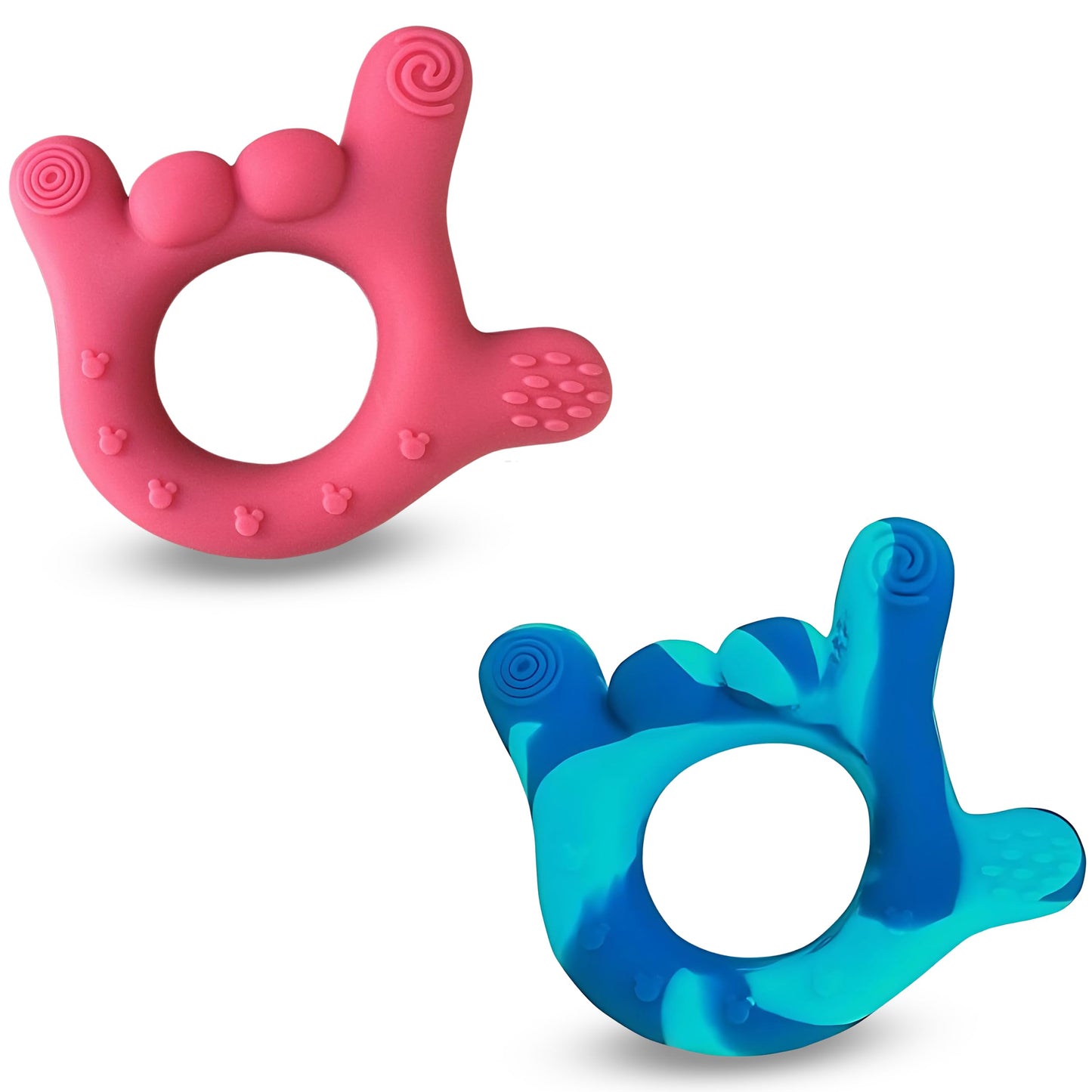 Set of 2 I Love You Silicone Hand Teether, Teethers for Babies 3-6 Months, Soft Teething Toys 6-12 Months bpa Free, Massaging Teething Relief