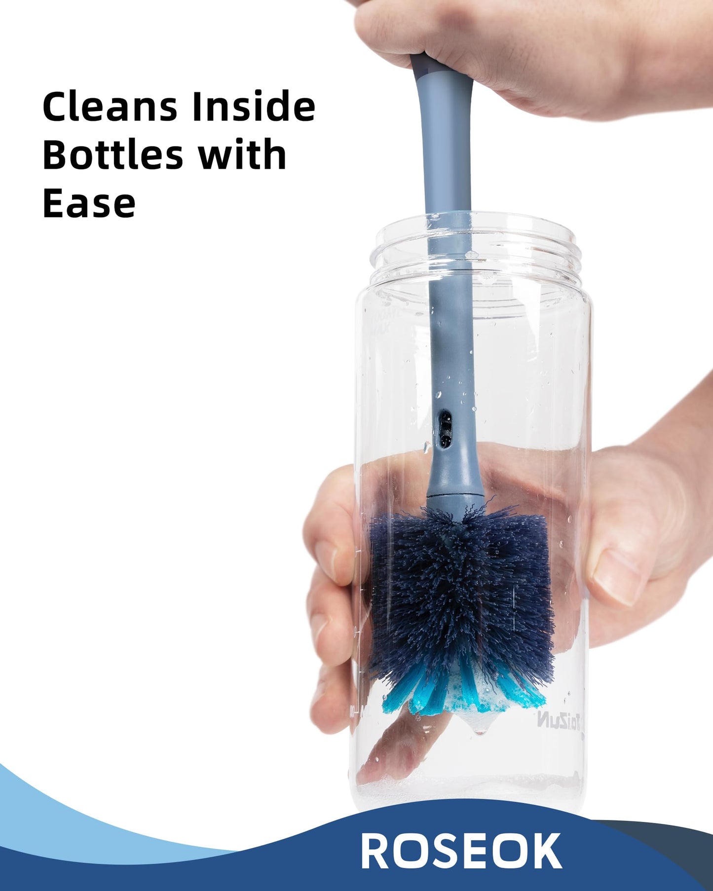 ROSEOK 2in1 Bottle Scrubbing Brush with Straw Brush has Long and Comfortable Handle, Cleaning Glass, Sports Bottle, Coffee Mug,1 Pack, Grayish Blue