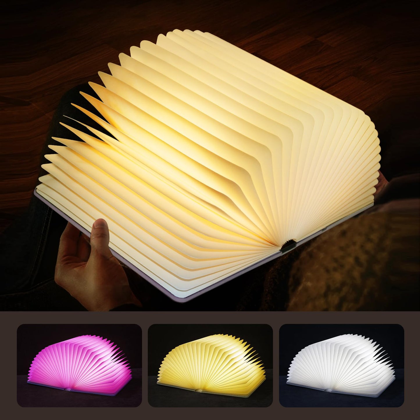 QXMGCBOK Retro Folding Book Lamp,Novelty LED Night Light,Relief 3-Color Desk lamp, Gift for Book Lovers and Librarians (Small Size)
