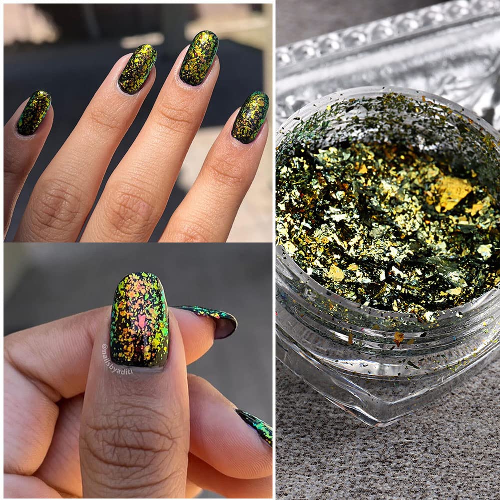 Mesiyun Nail Art Chameleon Glitters Sequins Chunky Iridescent Holographic Flakes Confetti Iridescent Powder for Nail DIY Craft 4 Jars