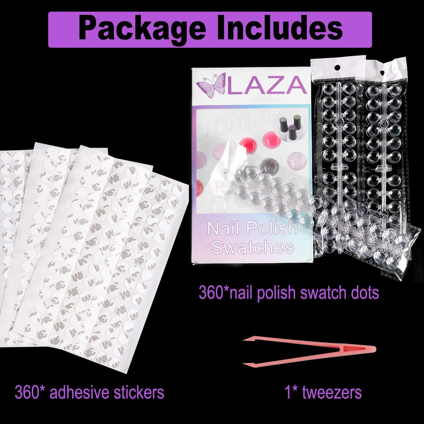 Laza 360pcs Nail Polish Swatch Dots with Adhesive Stickers Box-packed 12mm Clear Round Nail Display Tips Color Sample Tester for Gel Polish