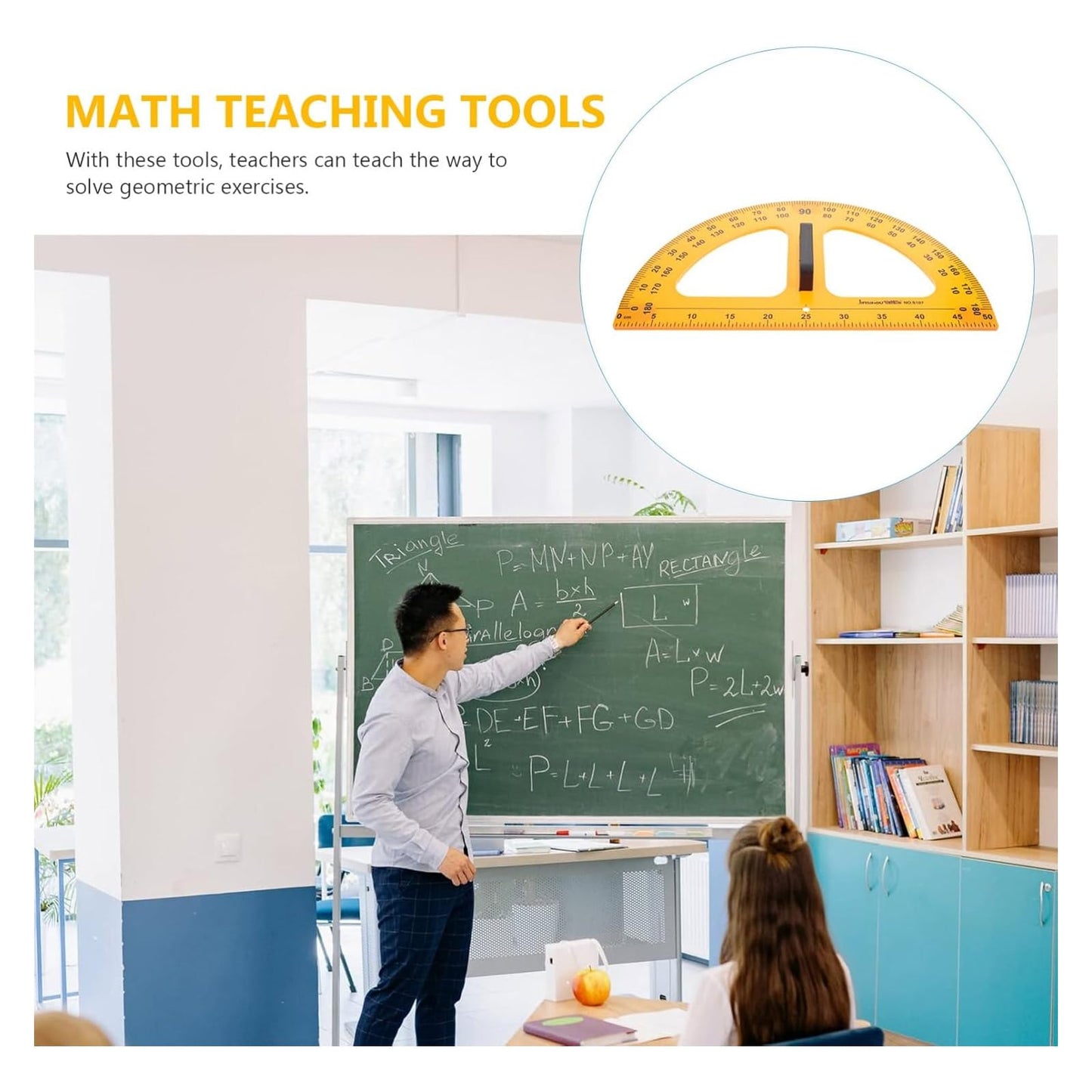 Magnetic Geometry Math Ruler Set for Classroom, Large Protractor, Triangle & Measuring Rulers, Magnetic Blackboard Tools for Teachers & Students Enhances Math Learning, 5pc