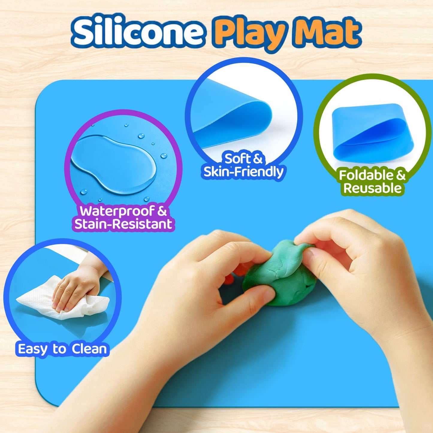 Playdough Tools Sets for Kids, 35Pcs Clay and Dough Tools Accessories Set with Silicone Mat & Storage Box, 3D Dino Molds, Animal Cutters, Dough Extruder, Rolling Pins for Educational Play Activities
