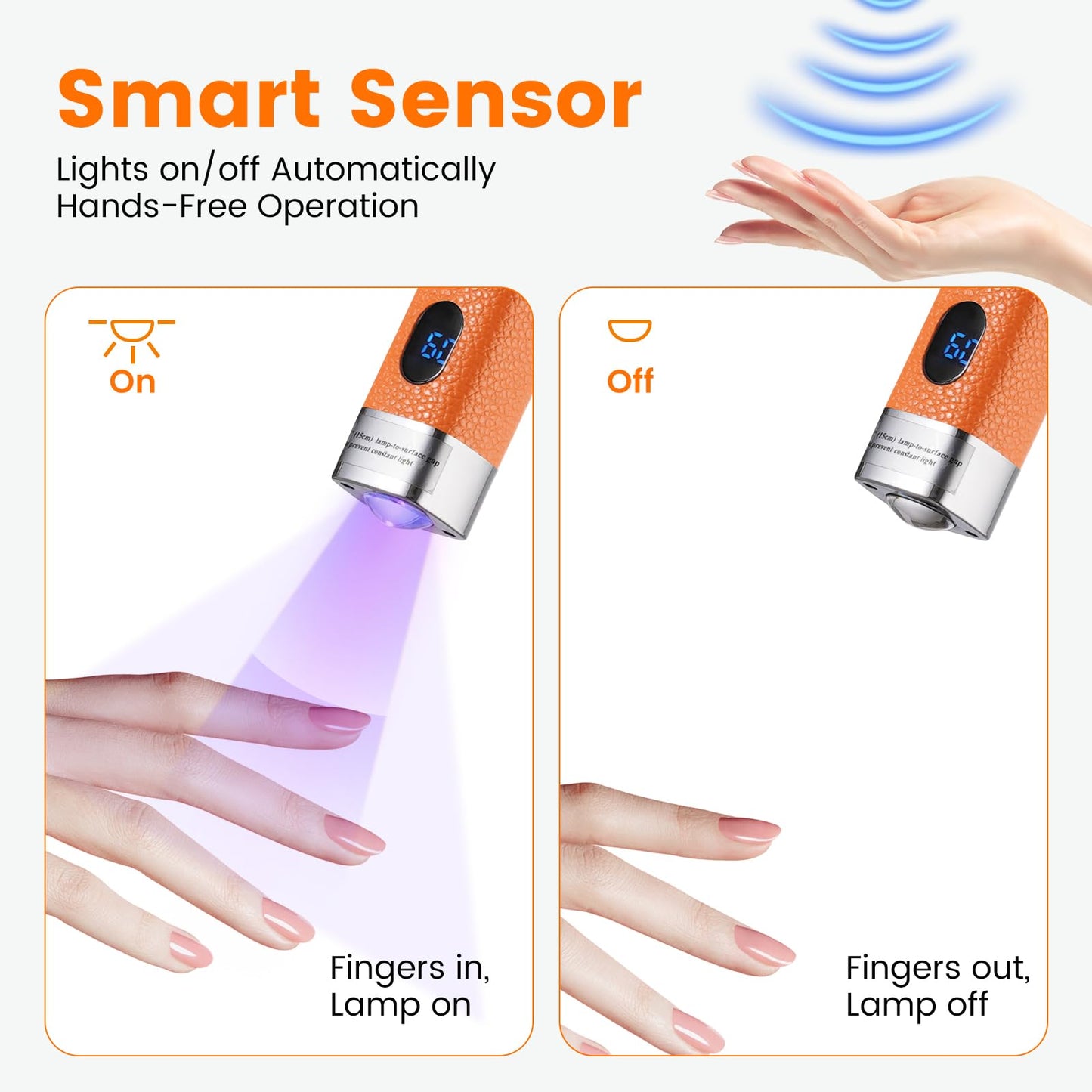 Quaferen Mini Handheld UV Light for Gel Nails with Stand, Rechargeable Flash Cure Nail Lamp with Auto Sensor, Cat Eye Magnet for Fast Drying at Home Salon (Orange)