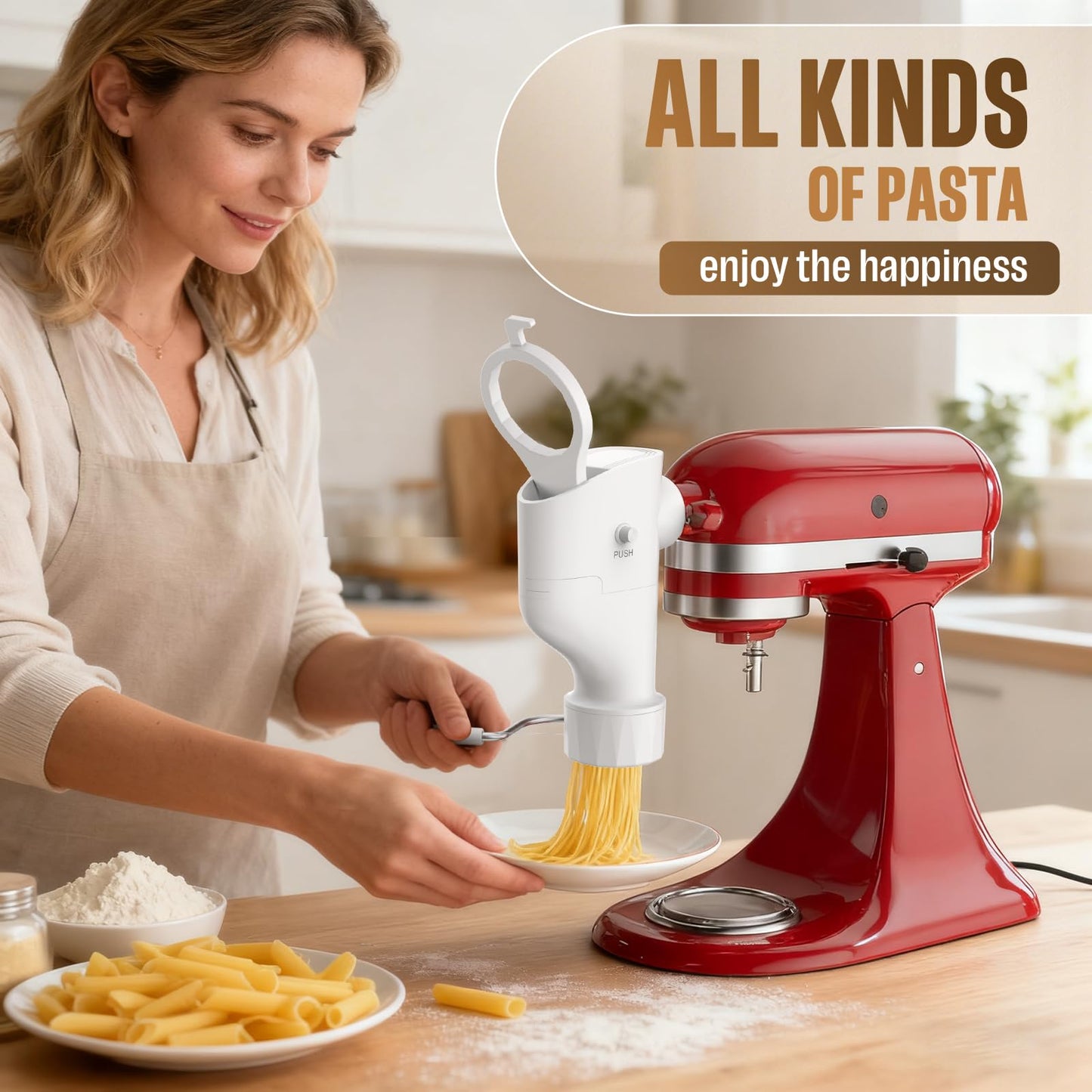 Pasta Maker Attachment for KitchenAid Stand Mixer, 7 Interchangeable Pasta Plates, Makes Spaghetti, Fusilli, Macaroni, Bucatini & Rigatoni, New Buckle Design Pasta Press with Storage Case by Fedowal