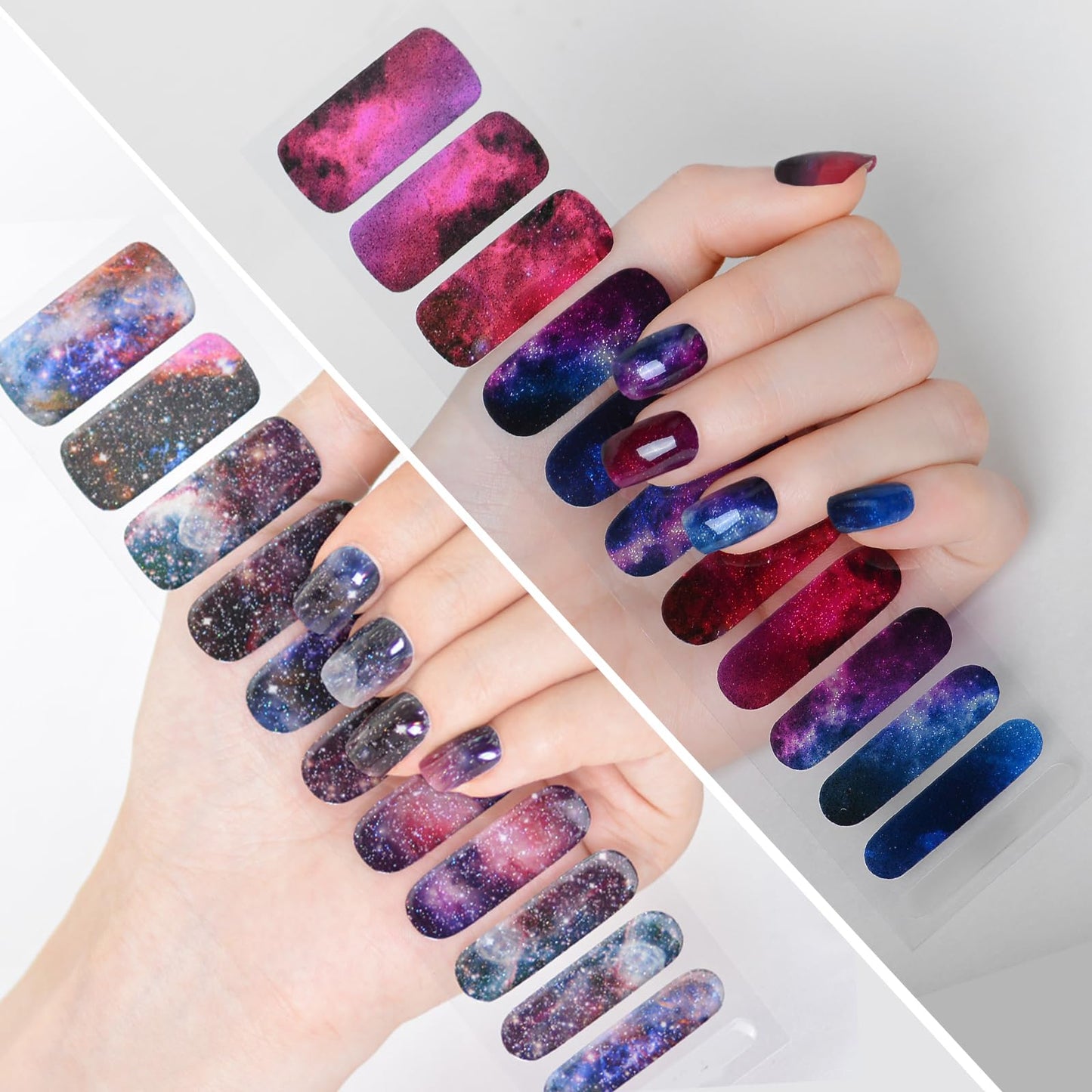 SILPECWEE Semi Cured Gel Nail Strips (Galaxy, Starry Sky Star - 22PCS), Gel Stickers Full Nail Wraps Need UV Light, Salon Quality & Easy to Use Manicure Sticker Nails for Women Girls