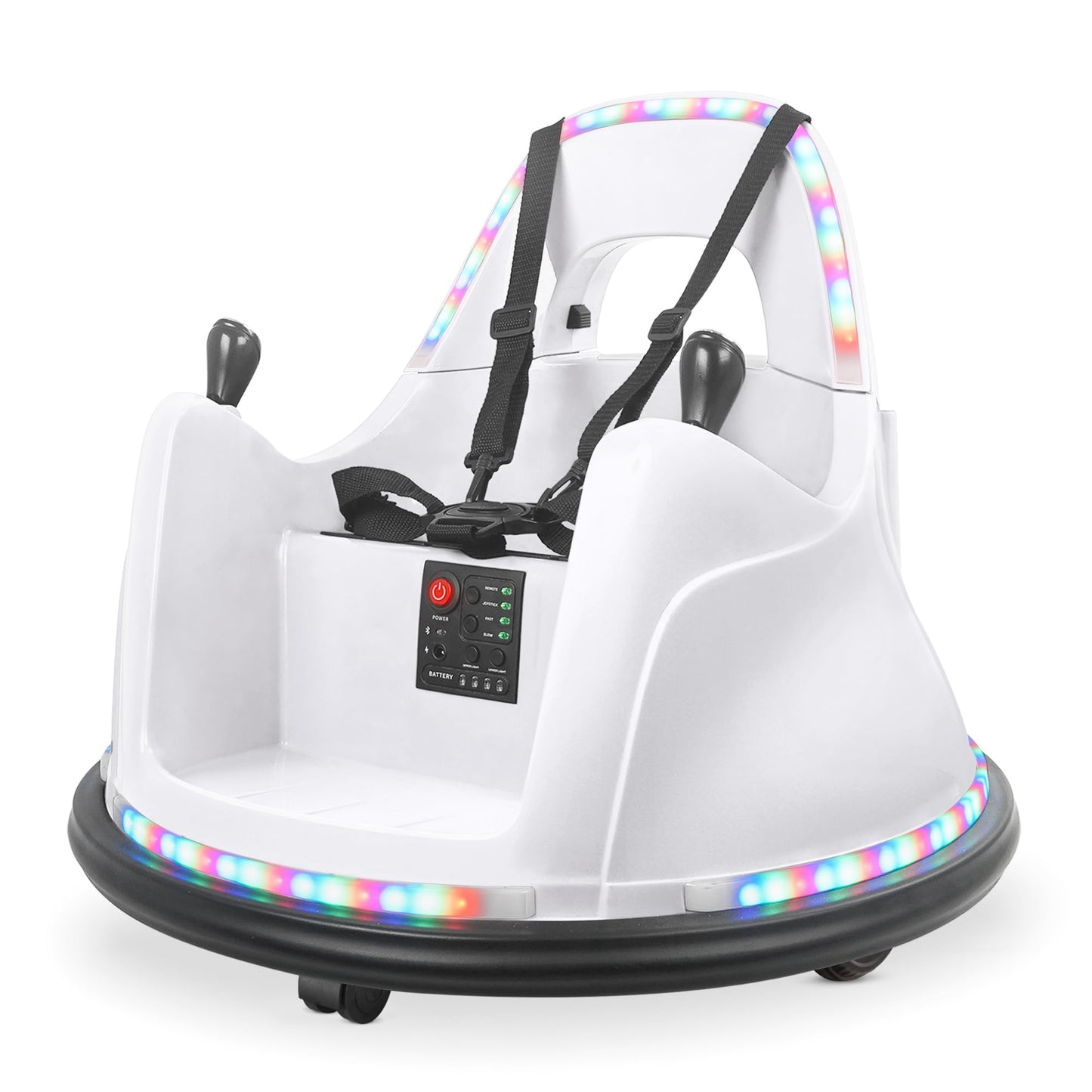 Kidzone Smart Bumper Car for Toddler & Kids 1.5-6 Years Old, 12V 2-Speeds Electric Ride On Bumping Toy Gifts W/Remote Control, APP Control, LED Lights, Bluetooth, 360°Spin and DIY Sticker,White