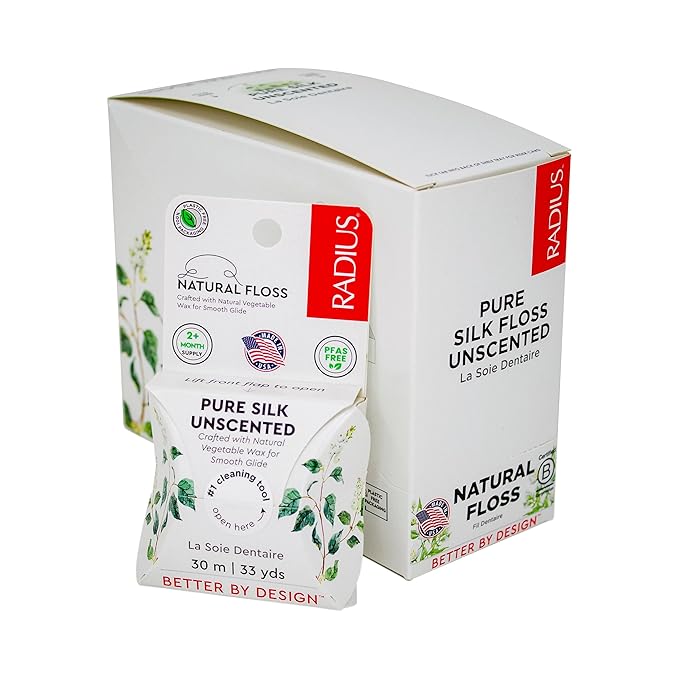 RADIUS Natural Unscented Silk Dental Floss 33 Yards Vegan & Non-Toxic Oral Care Boost & Designed to Help Fight Plaque Clear - Pack of 1