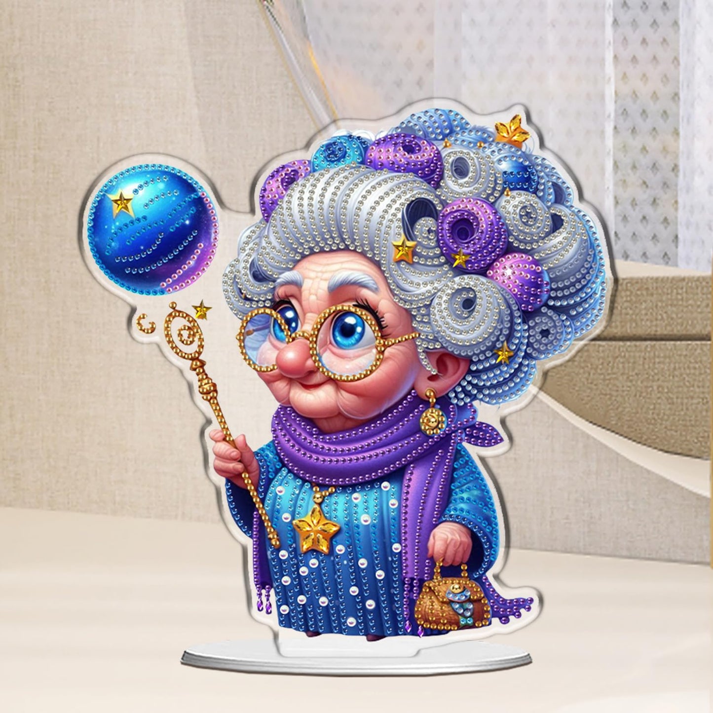 C'eitura DIY Diamond Painting Desktop Ornament - Double Sided Crystal Art Rhinestone Tabletop Decor, Magic Grandma Series Crafts Kit for Adults & Beginners, Home Office Table Decoration Gift, Acrylic