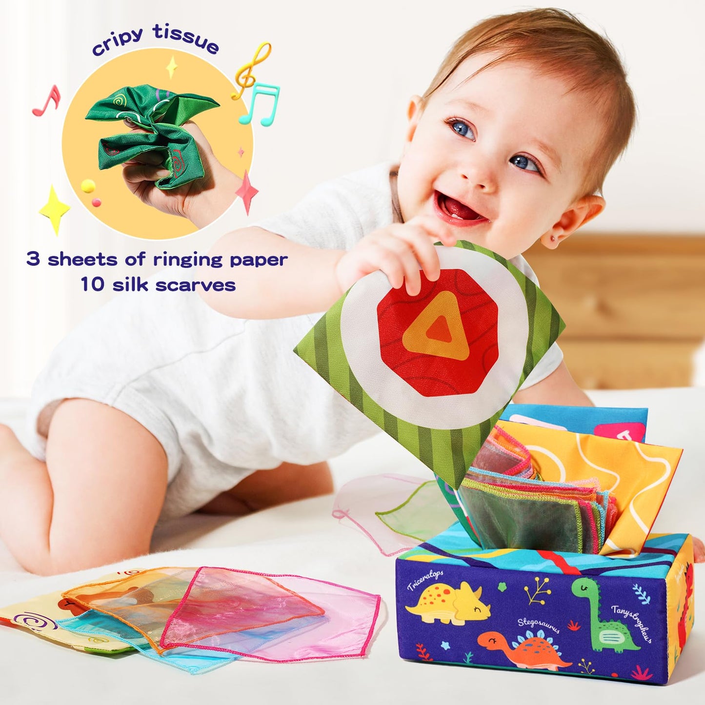 KADAYAYA Montessori Baby Toy for 18 Months, Teether Rattle Tissue Box Pull String Crab Toy, Infant Sensory Toys Shape Storage Bin,Stacking Cup Toy Gift for Toddlers Boys Girls 1 2 3 Year Old