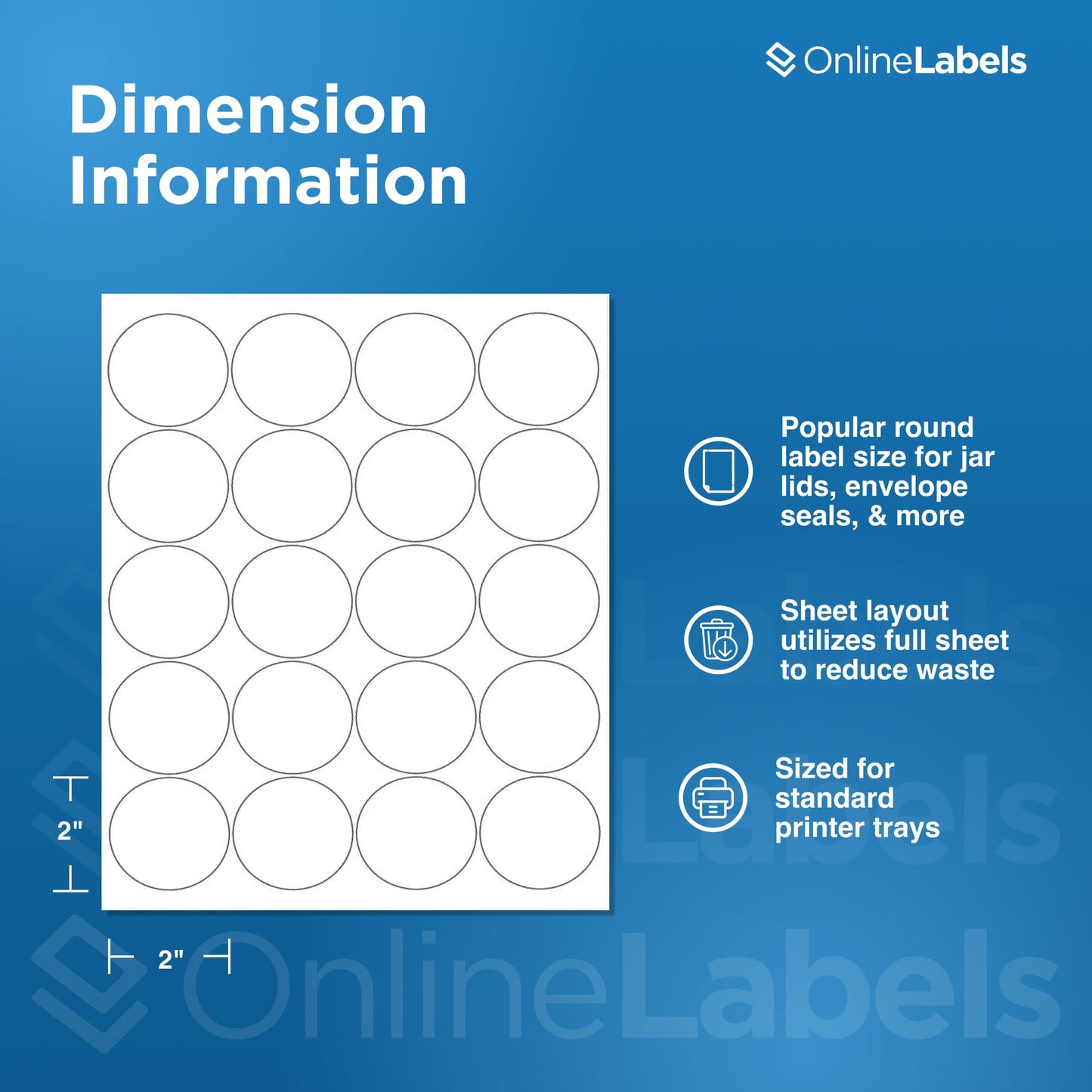 OnlineLabels 2" Round Labels – Permanent Adhesive, White Matte – for Jar Lids, Product Packaging, & Favors – for Inkjet & Laser Printers – Pack of 2,000 Labels, 100 Sheets OL5375WX