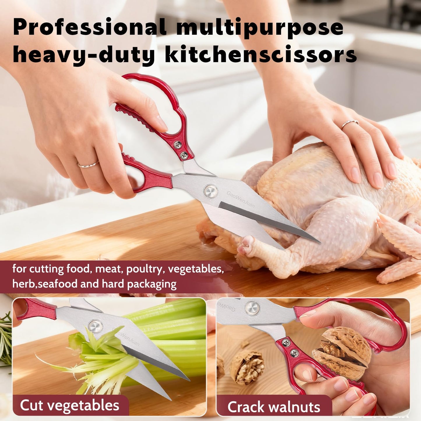 Kitchen Shears & kitchen scissors All Purpose | kitchen gadgets-Heavy Duty Stainless Steel Meat Poultry Food Scissors, Dishwasher Safe for Home and Kitchen Essentials, Utensils, Gadgets, Accessories