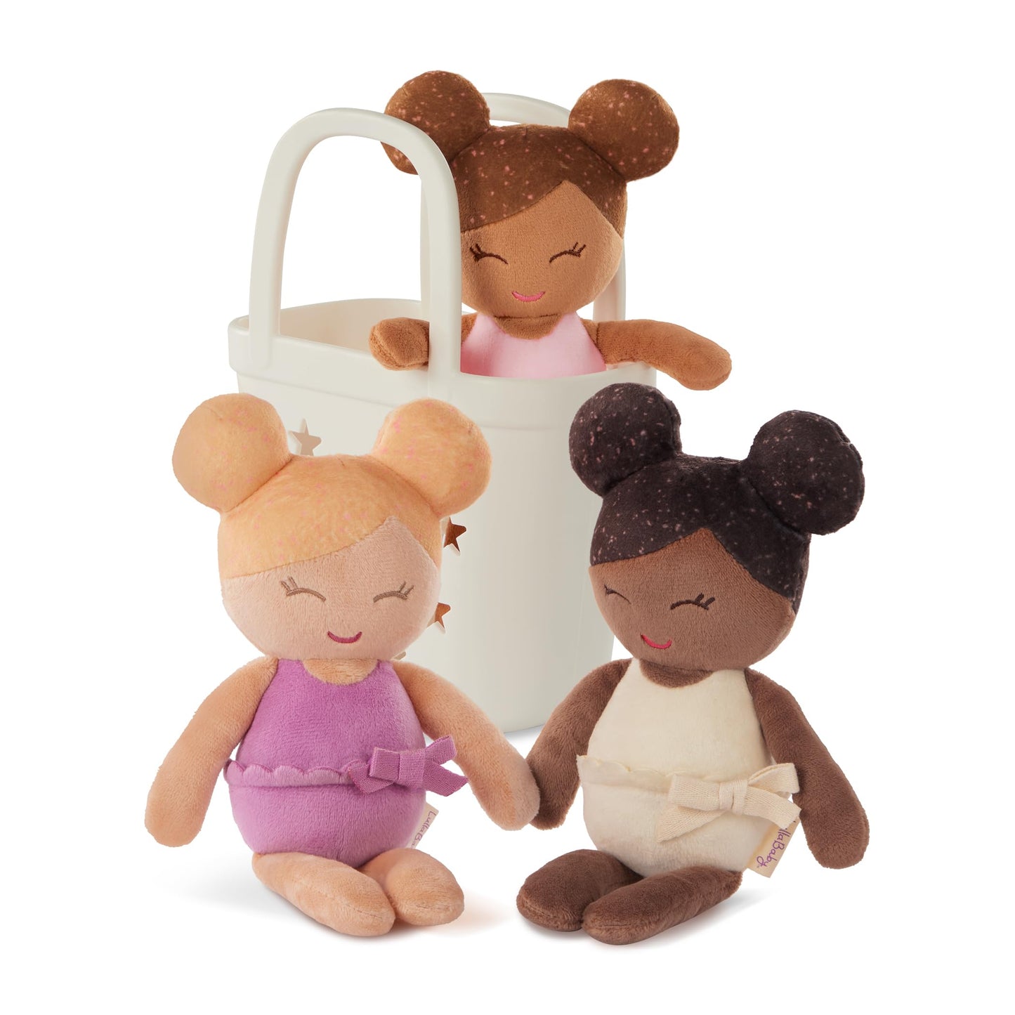 LullaBaby – 3 Pieces Set of Soft Plush Dolls for Real Water Play – Carrying Basket with Cute Star Cutouts – Pretend Play – Tub Toys for Kids 2+ Years– Bath Yoy Bundle