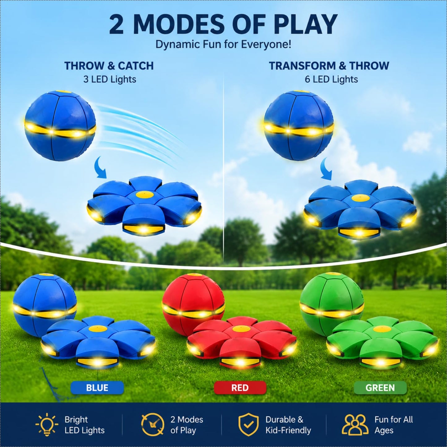 VANCON Magic Ball, Parent-Child Interaction Magic Metaball Flying Saucer, Time Delay Transformation Magic Bouncy Ball with 6 Light, Suitable for Indoor & Outdoor Use (Pink)