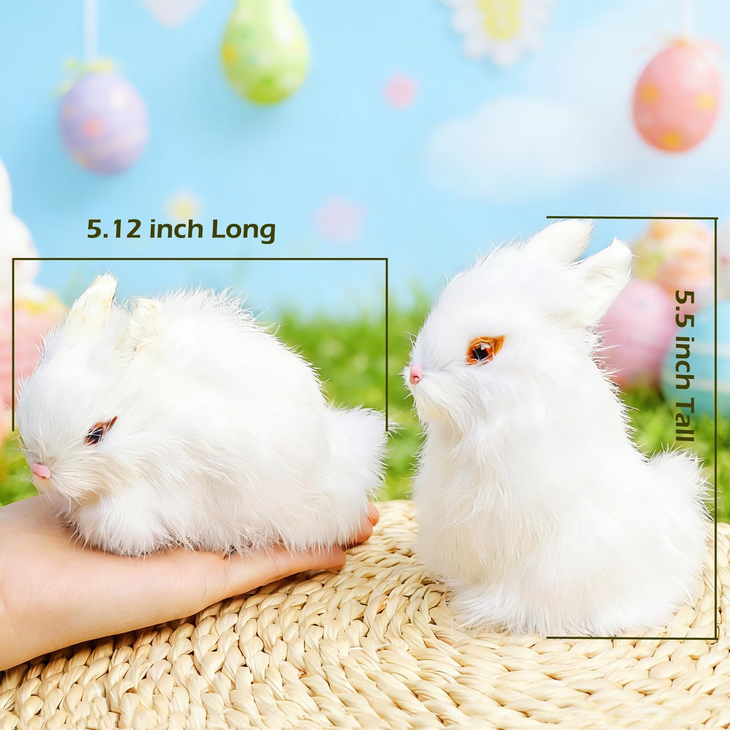 Basuo-9Q Easter Bunny Plush Figurines - 2 Piece Realistic Rabbit Stuffy for Easter Decor, Spring Basket Fillers, Home Decoration, Photoshoot Props, (White)