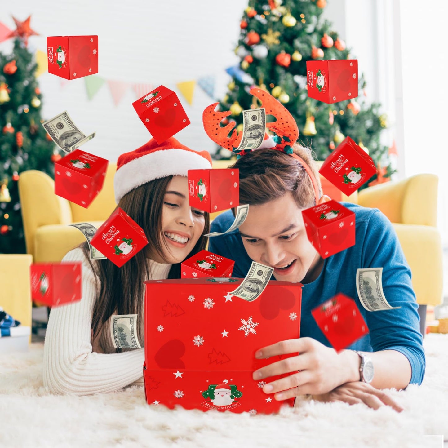 CSMGY Surprise Box Gift for Money, Christmas Surprise Gift Box Explosion, Folding Bouncing Gift Box for Christmas Birthday Anniversary, 12 Bounces Boxes (Red)