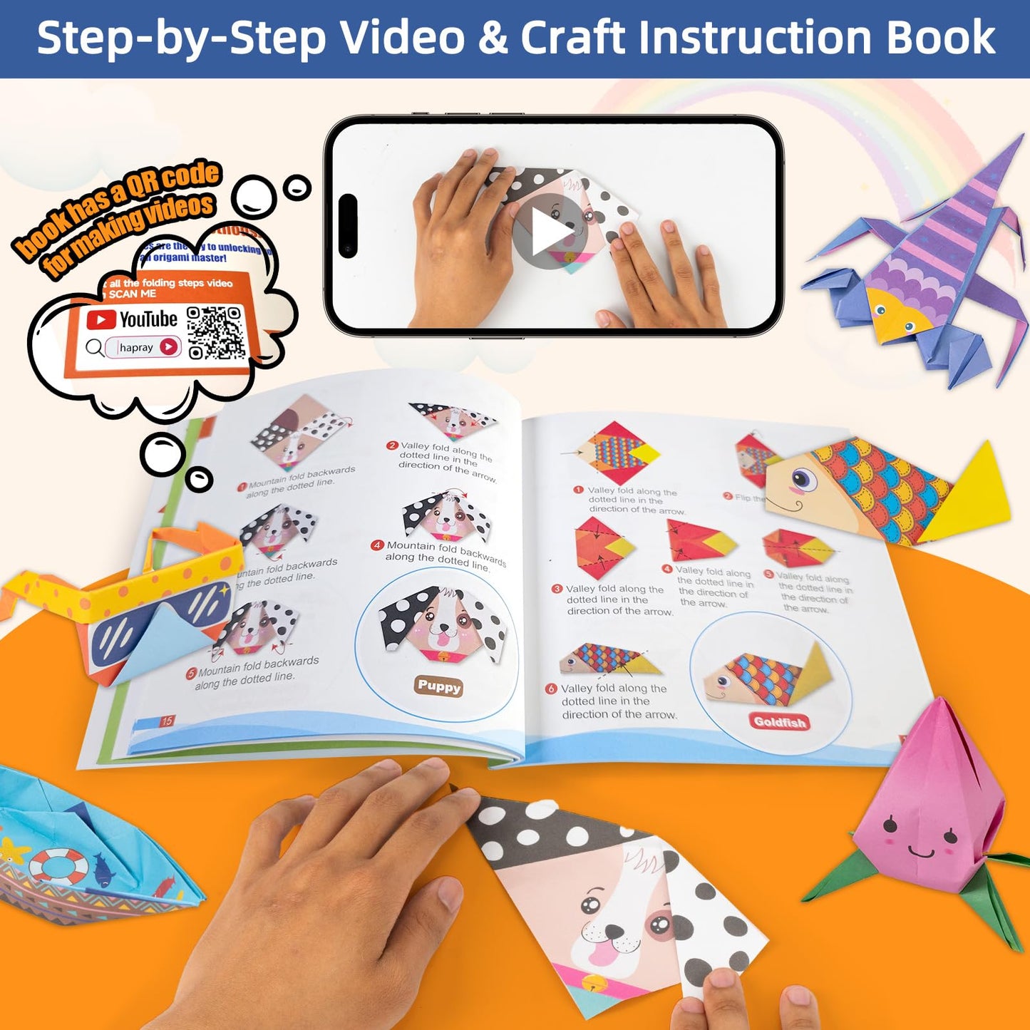 DoodleDoo Origami Paper Kit for Kids Ages 5-8 8-12,152 Sheets Origami Paper - 72 Double Sided Patterns with Instructional Book,DIY Art Craft Projects,Travel Game Activity,Gift for Boys Girls Beginners