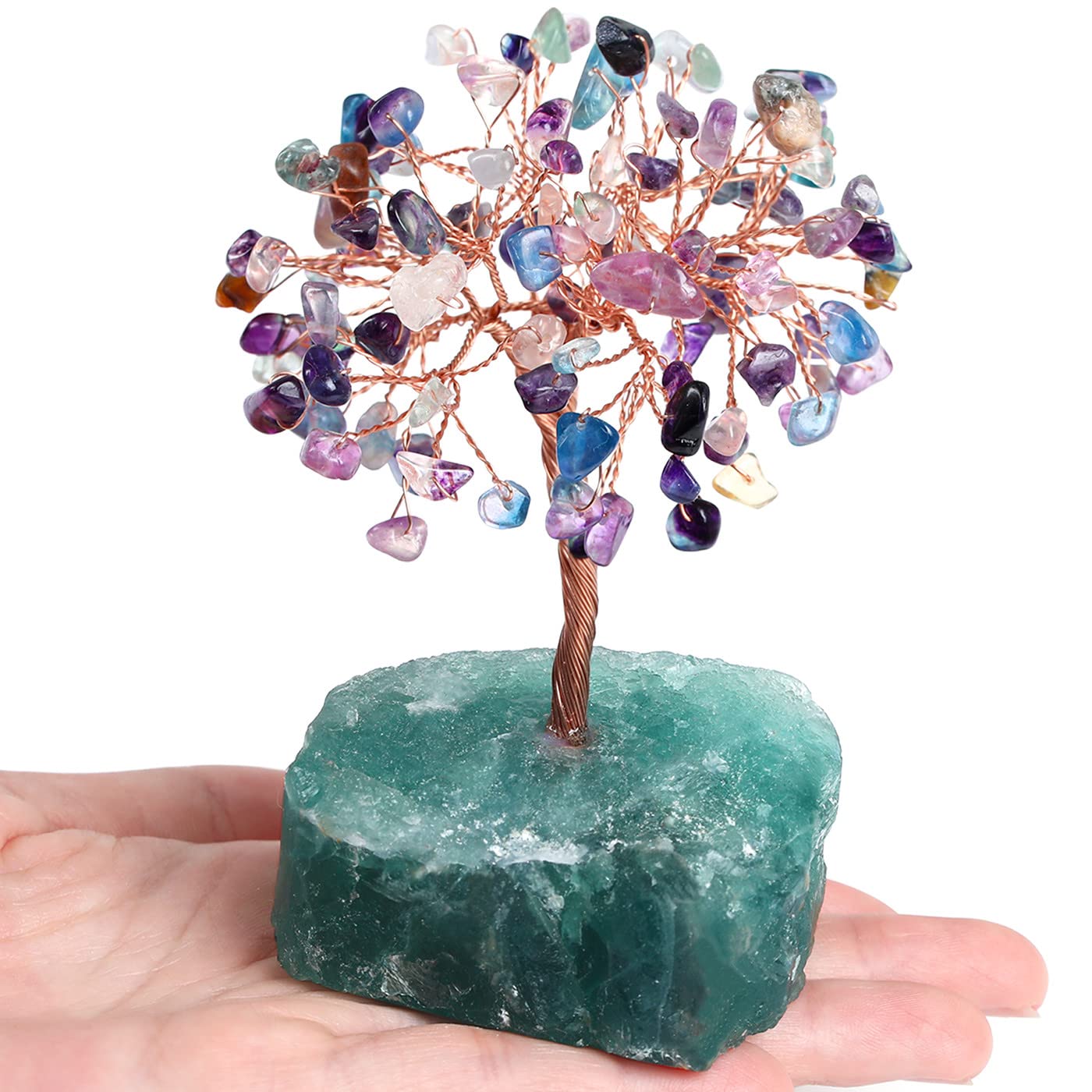 QINJIEJIE Fluorite Crystal Tree Healing Crystals Gemstone Tree Natural Stone Base Copper Wire Life Tree Money Tree Energy Desk Decor Spiritual Gifts Meditation