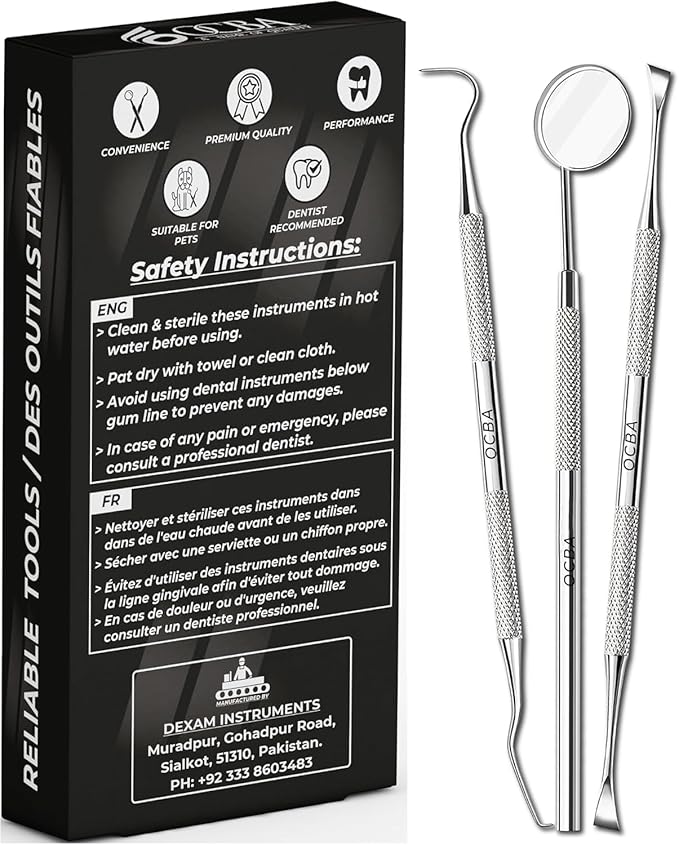 Dental Plaque Remover for Teeth Cleaning Kit for Plaque Removal Tools Including Dentist Mirror for Personal and Home Use