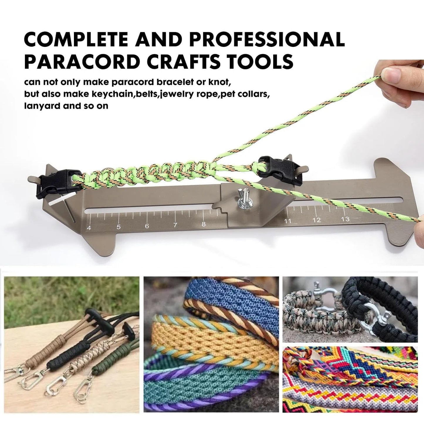 KOKKOYA Paracord Jig Tools Bracelet Making Kit Accessories Adjustable Paracord Jig Kit with 2 Cords and 3 Buckles Bracelet Adjustable Length 4" to 13" (Kahki)
