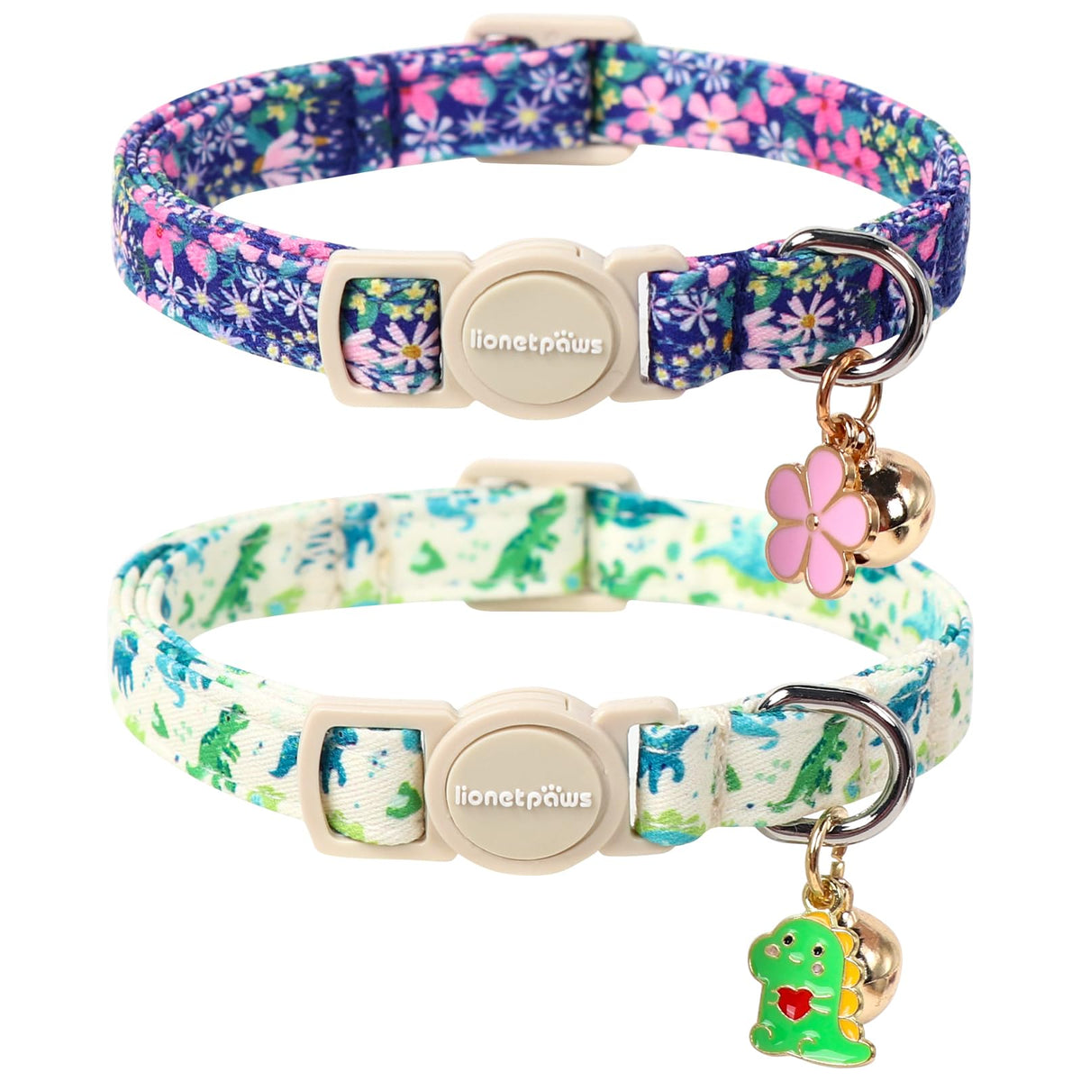Lionet Paws 2pcs Pack Cotton Cat Collar,Breakaway Buckle Christmas Cat Colar with Santa,Red Green Dot Cute Adjustable Cat Kitten Collar,Ideal for Boy Cats