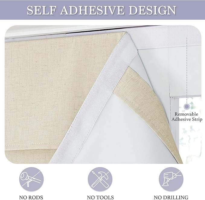 RYB HOME 100% Blackout Tricia Door Curtains, Linen Textured Blend Thermal Insulating Privacy French Door Window Tie Up Shades Living Room Curtains for Kitchen, W 34 x L 80 inches, Beige, 1 Panel