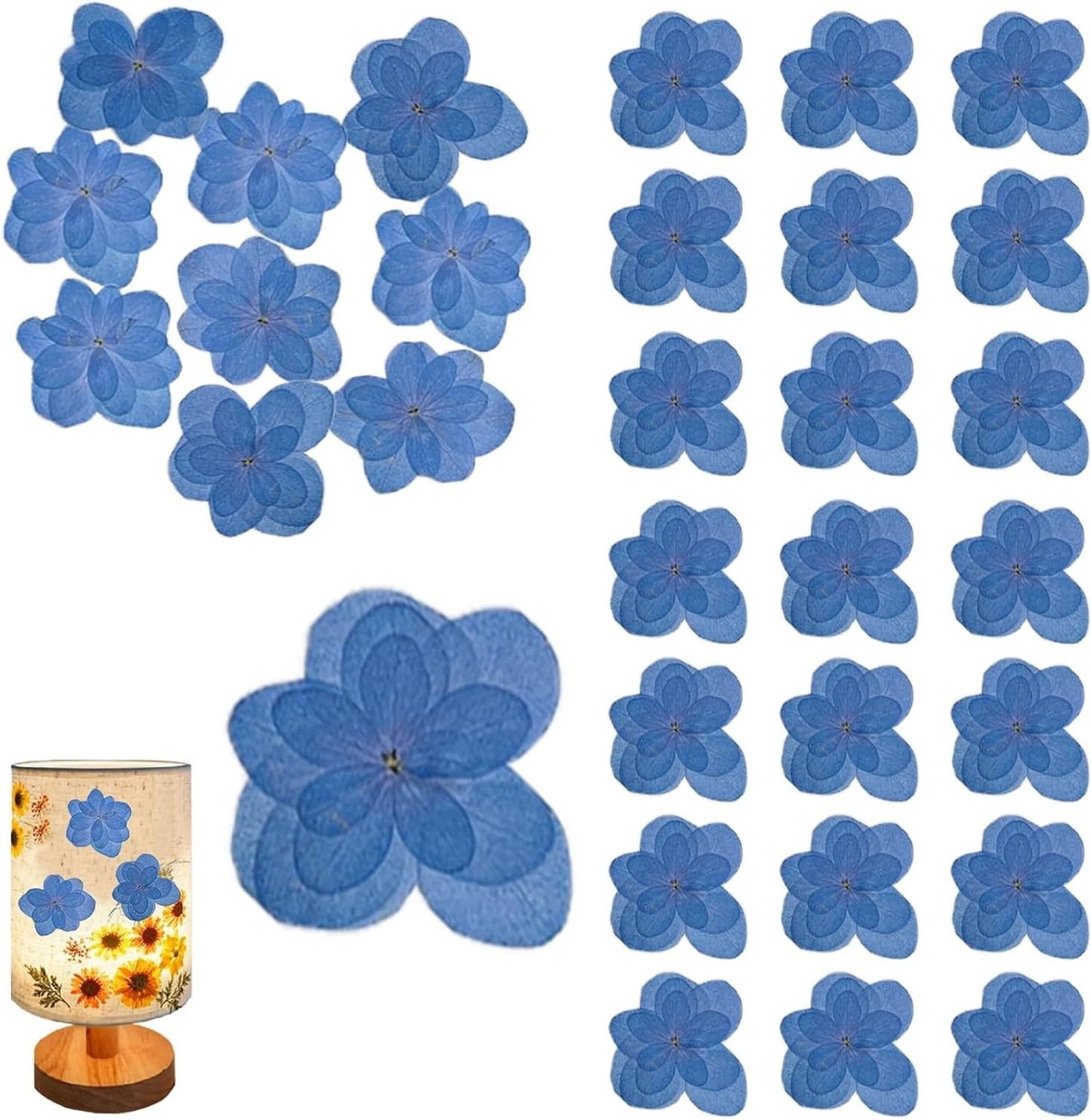 ALJ Blue Dried Flowers Double Hydrangea for Resin Crafts Embellishments, 60PCS Natural Pressed Flowers for Resin Jewelry DIY Phone Case Decor Candle Making Decoration