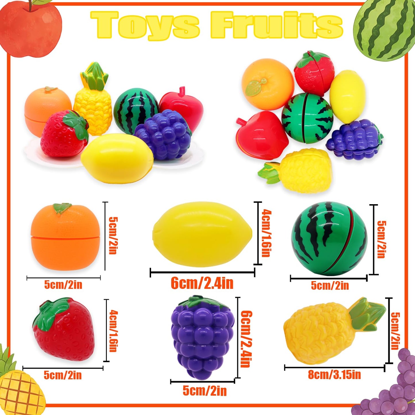 HOXBUR Pretend Play Kitchen Accessories for Kids, 77Pcs Cutting Fruits Vegetables Hamburger Toy Kitchen Accessories with Baskets for Toddlers 3 Years Old