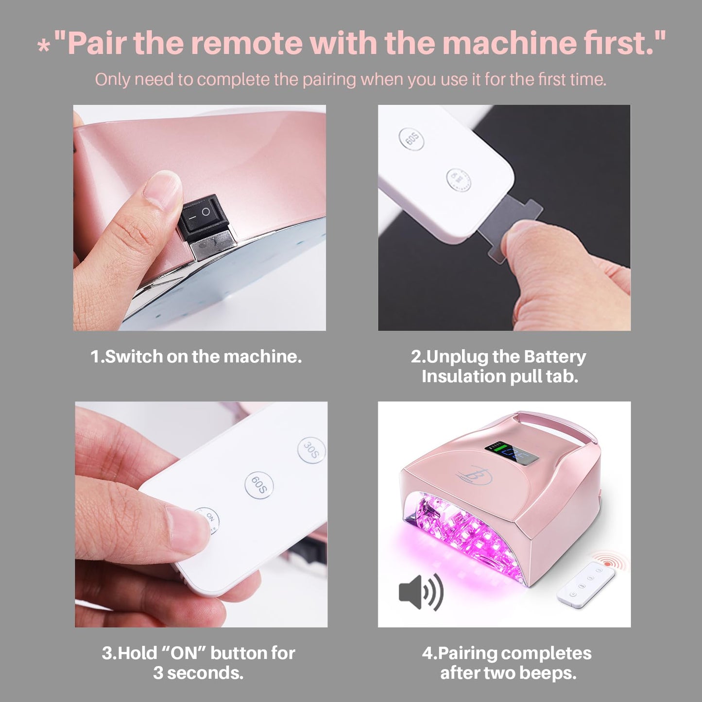 BIDUO 96W Cordless UV LED Nail Lamp, Periwinkle to Pink Gradient | 52 Beads Quick Dry with Remote | 4 Timer Settings & Auto Sensor | Rechargeable Gel Nail Light for Manicure Pedicure