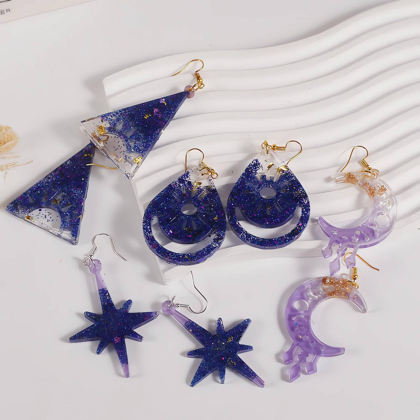 Szecl 3Pcs Moon Star Earring Silicone Mold with Hole 36 Cavities Astral Butterfly Snake Astronomy Cloud Sun Shape Resin Casting Mold Keychain Necklace Pendant Handmade DIY Craft Jewelry Making Tool